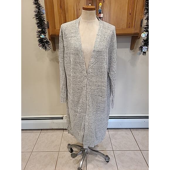 Eileen Fisher Long Linen Melange Pearl Cardigan Size 2x - Picture 1 of 14